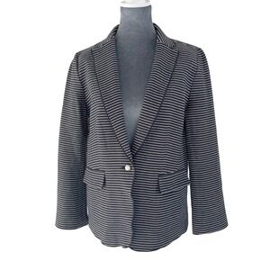 Ann Taylor Black White Stripe Single Button Blazer Jacket Women 12P‎